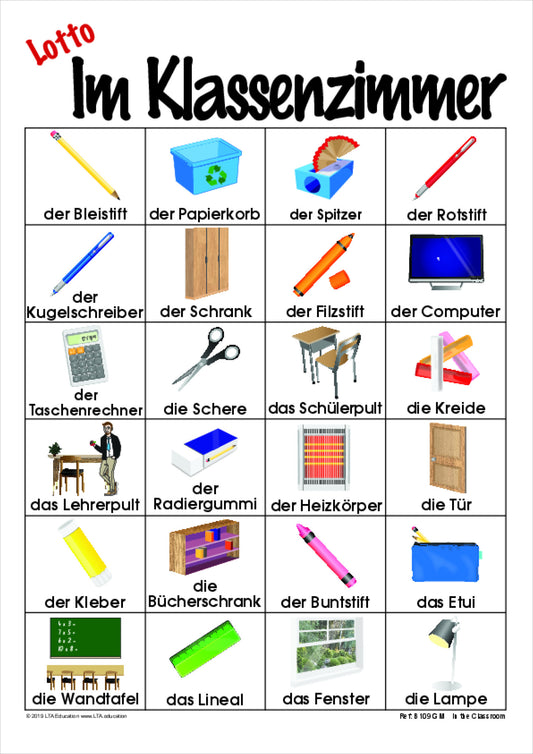 'In The Classroom' Bingo Game