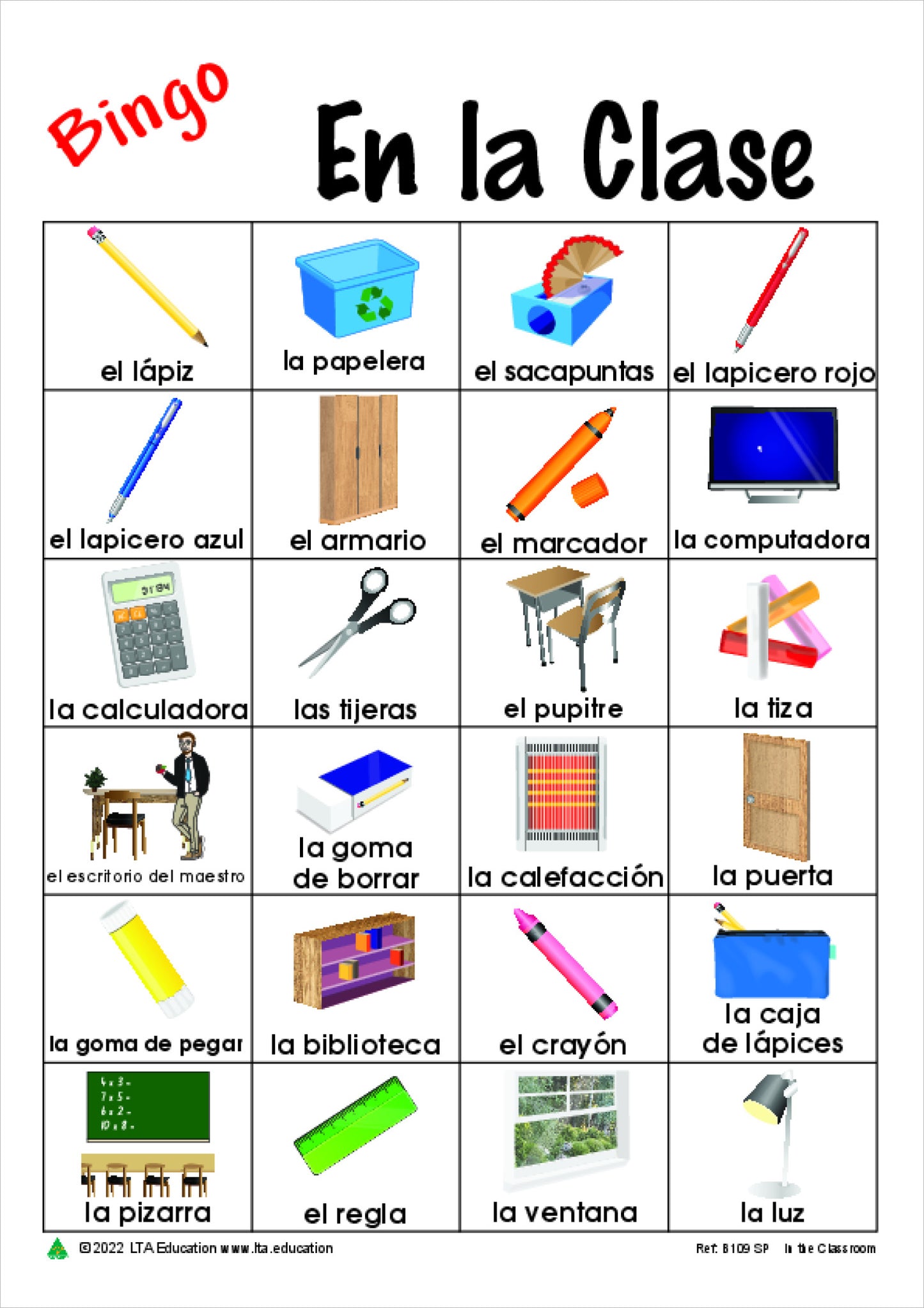 'In The Classroom' Bingo Game