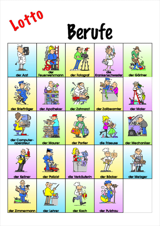 'Occupations' Bingo Games