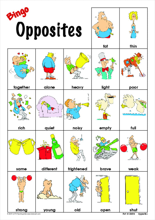 Opposites Bingo Game