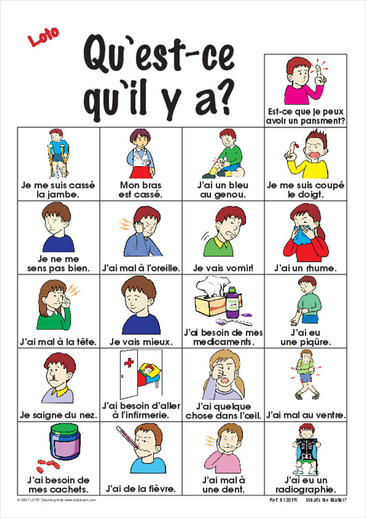 'What's the Matter?' Bingo Game