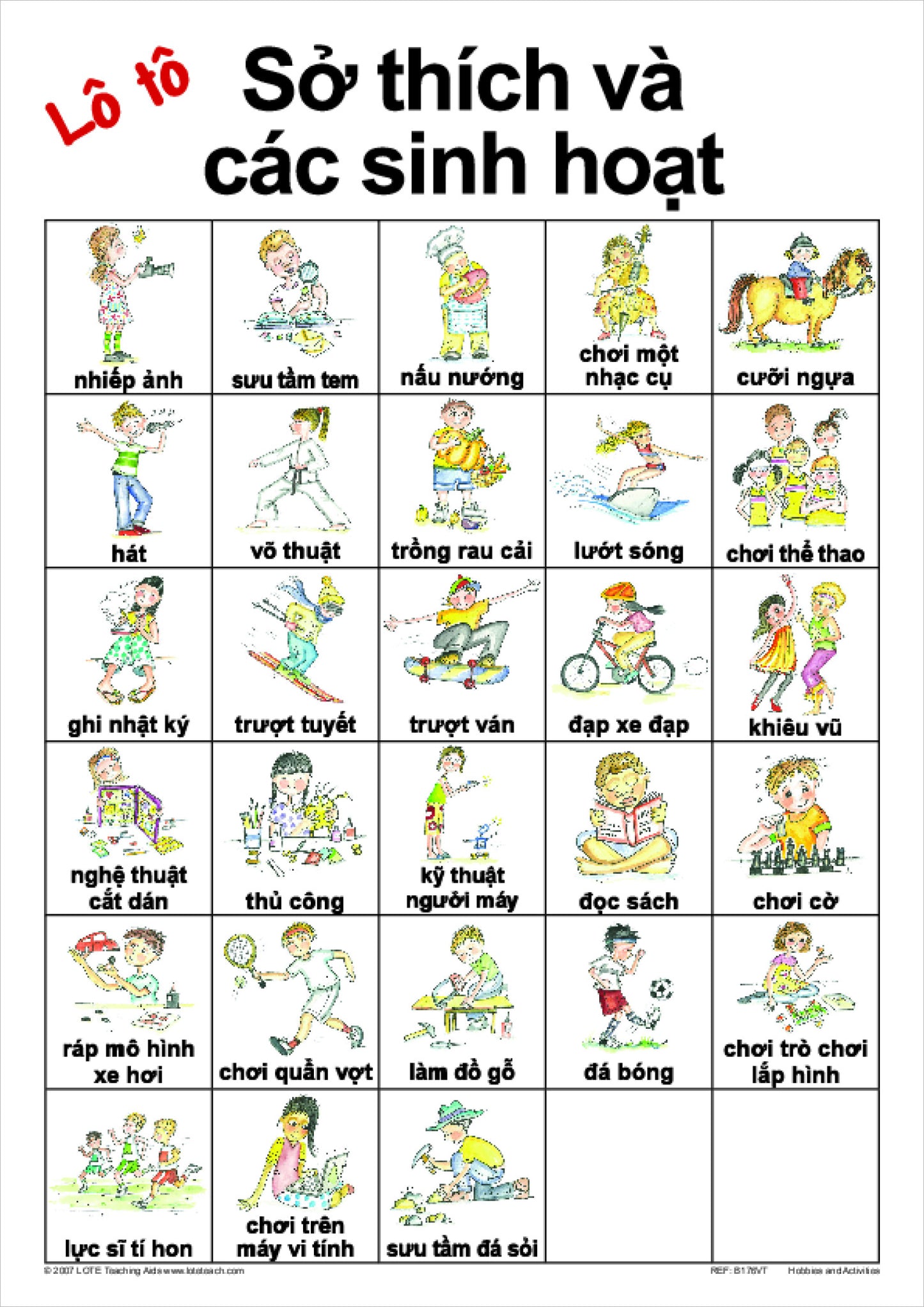 Hobbies and Activities Bingo Game