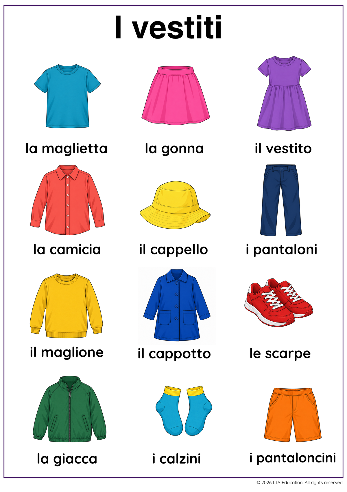Clothes 2 Vocabulary Chart