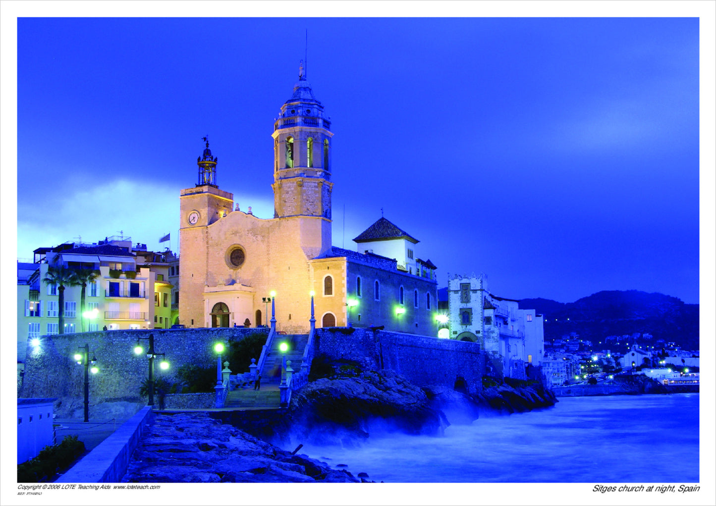 Sitges church at night, Spain