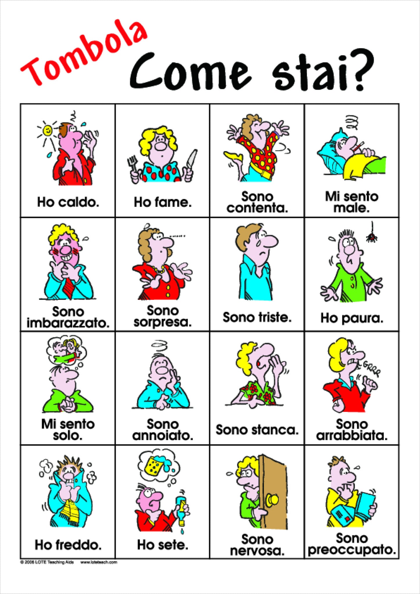 How I Feel Bingo Game