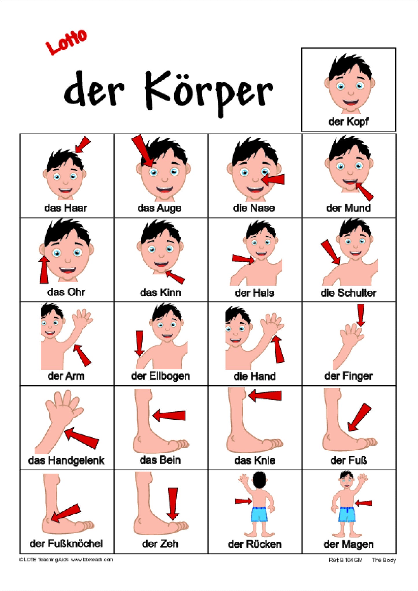 'The Body' Bingo Game