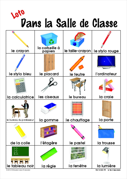 'In The Classroom' Bingo Game
