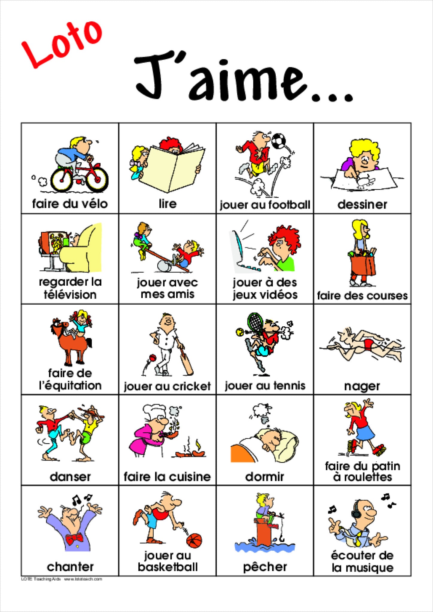'What I like to do' Bingo Game
