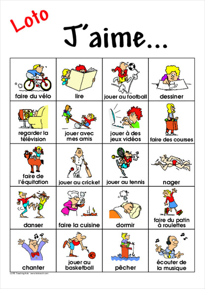 What I like to do Bingo Game