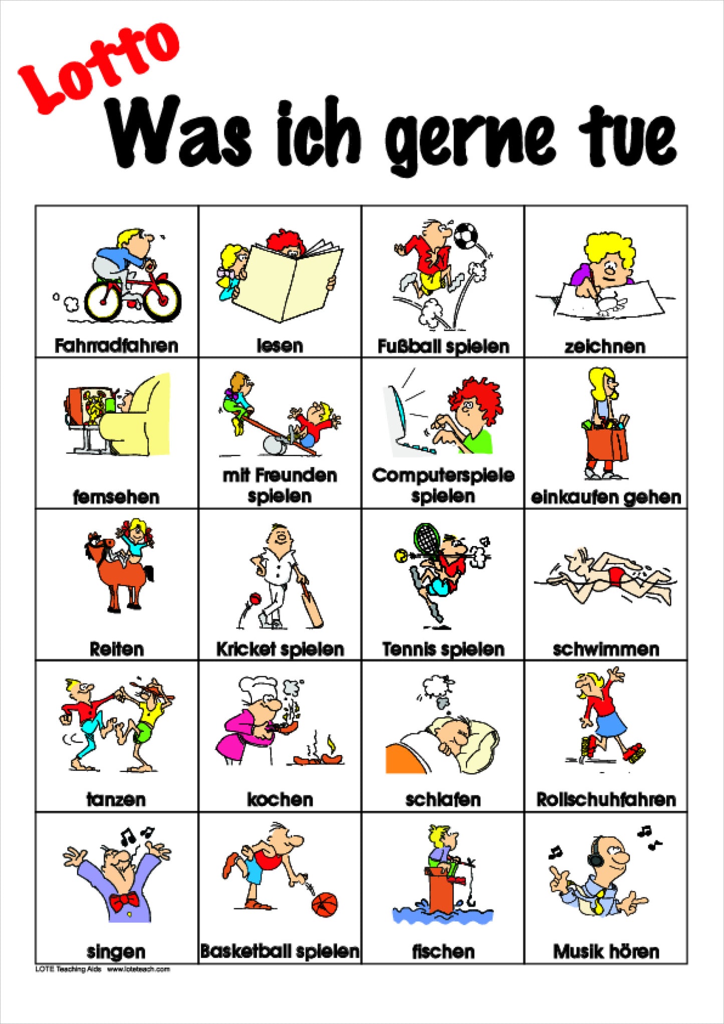 'What I like to do' Bingo Game