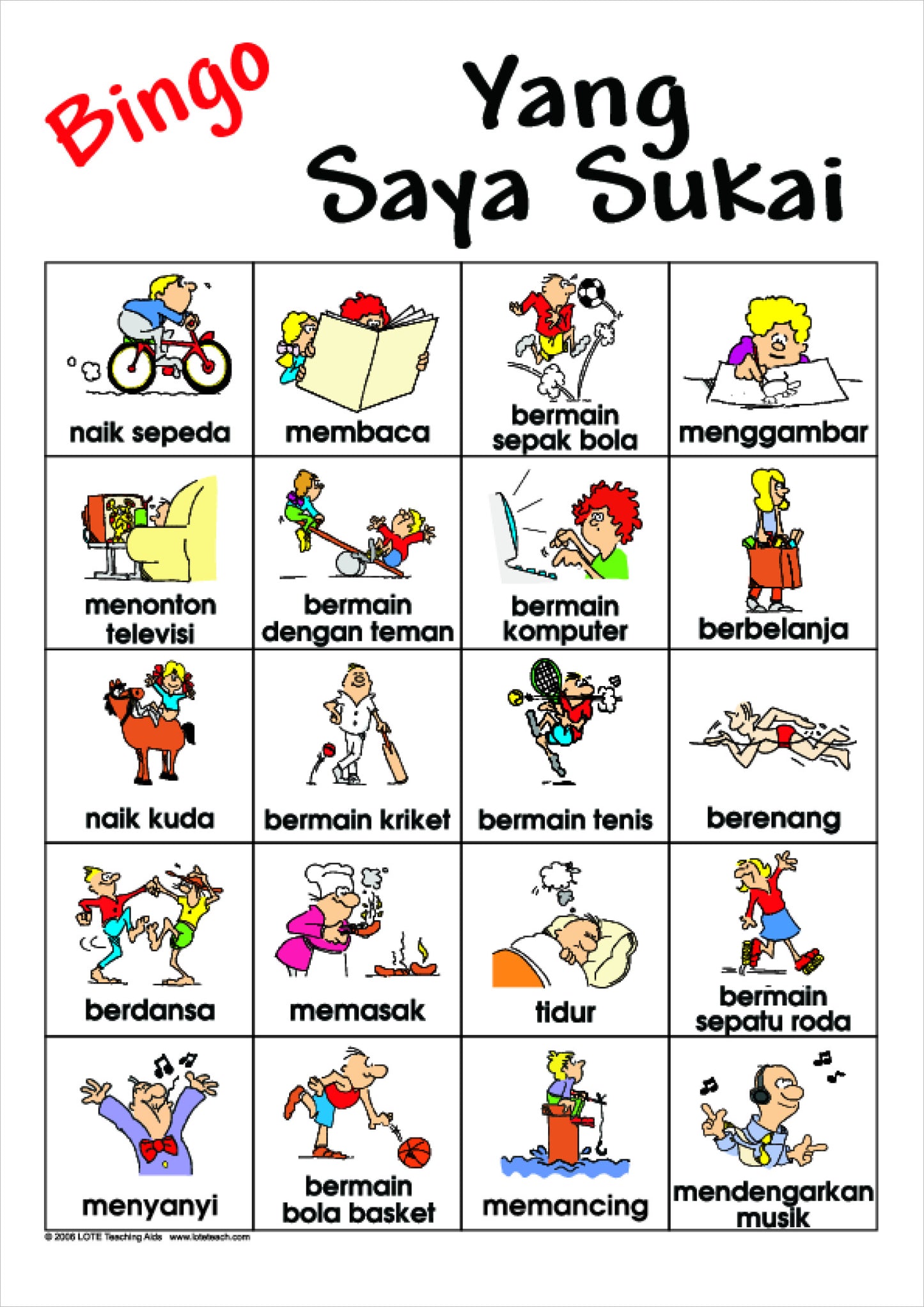 'What I like to do' Bingo Game