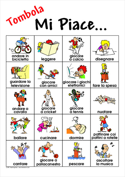 What I like to do Bingo Game