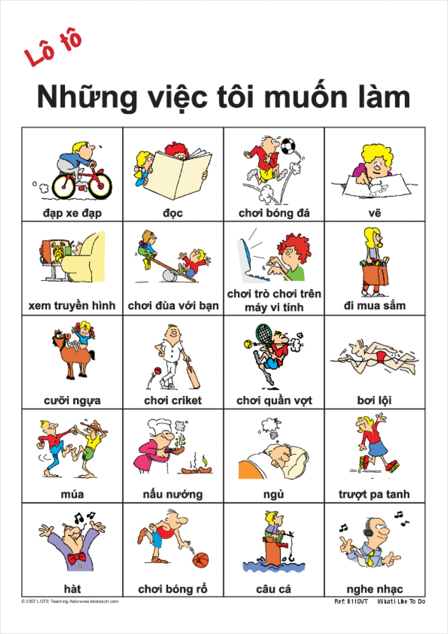 'What I like to do' Bingo Game