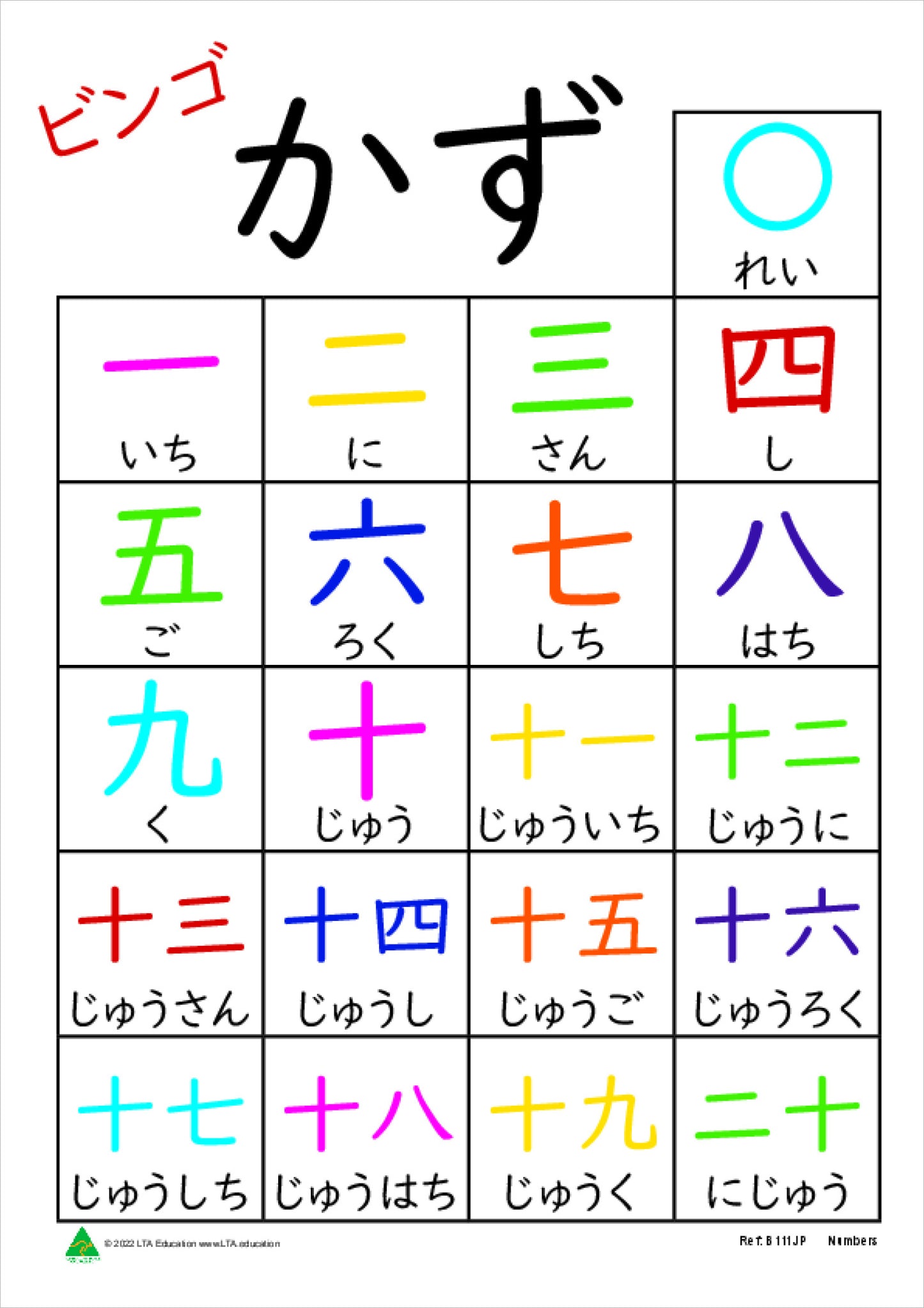 Numbers 0-20 Bingo Game