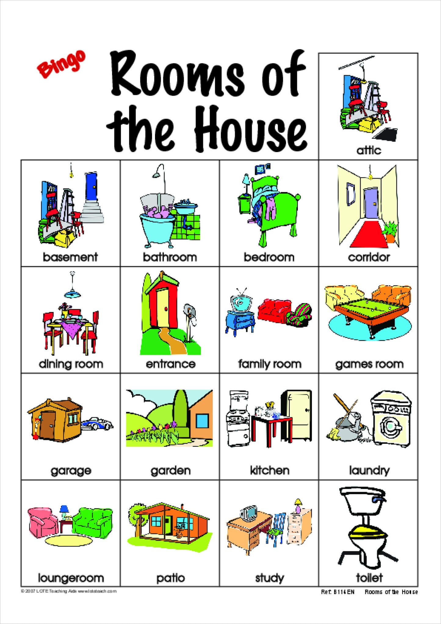 Rooms of the House Bingo Game
