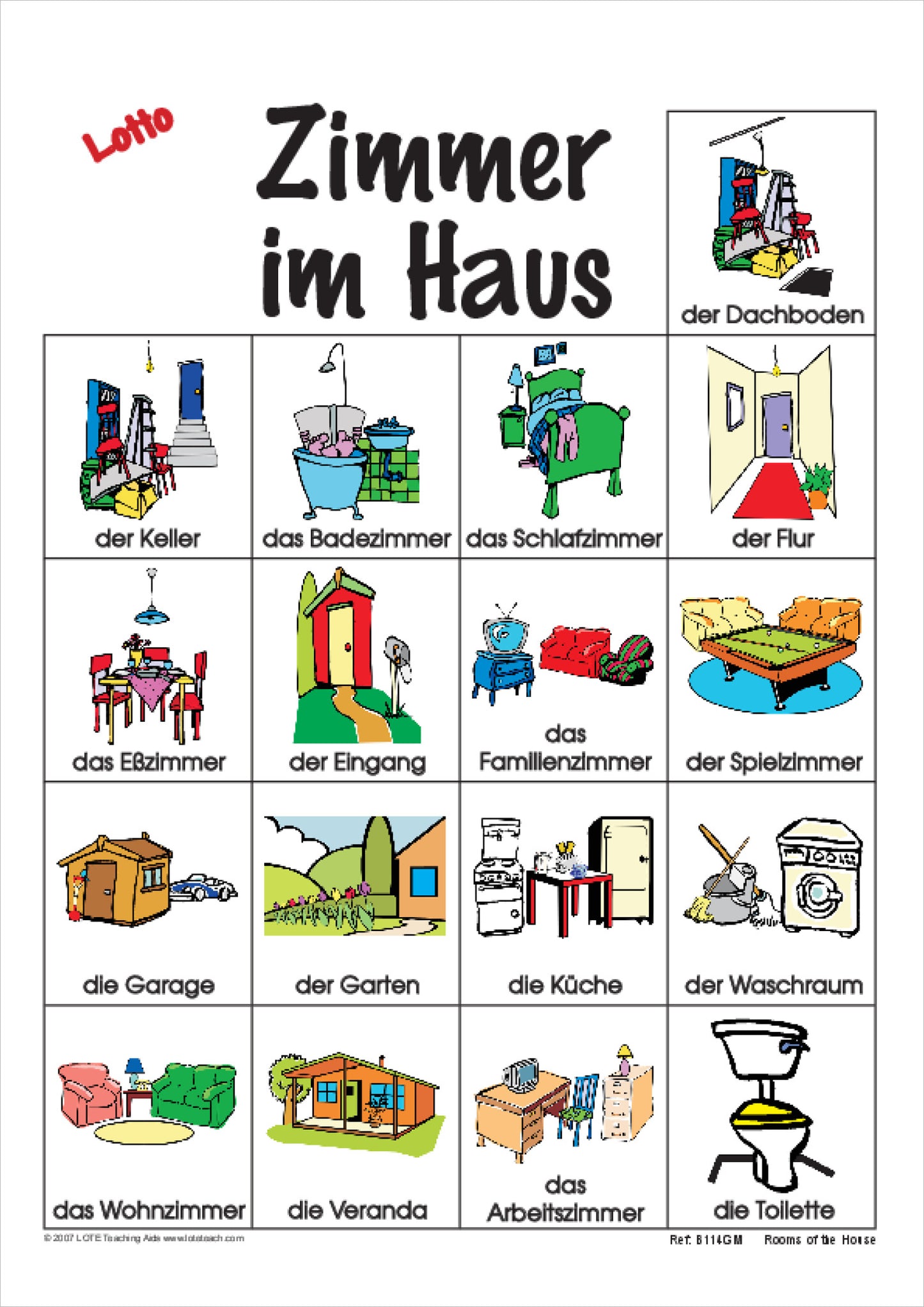 Rooms of the House Bingo Game