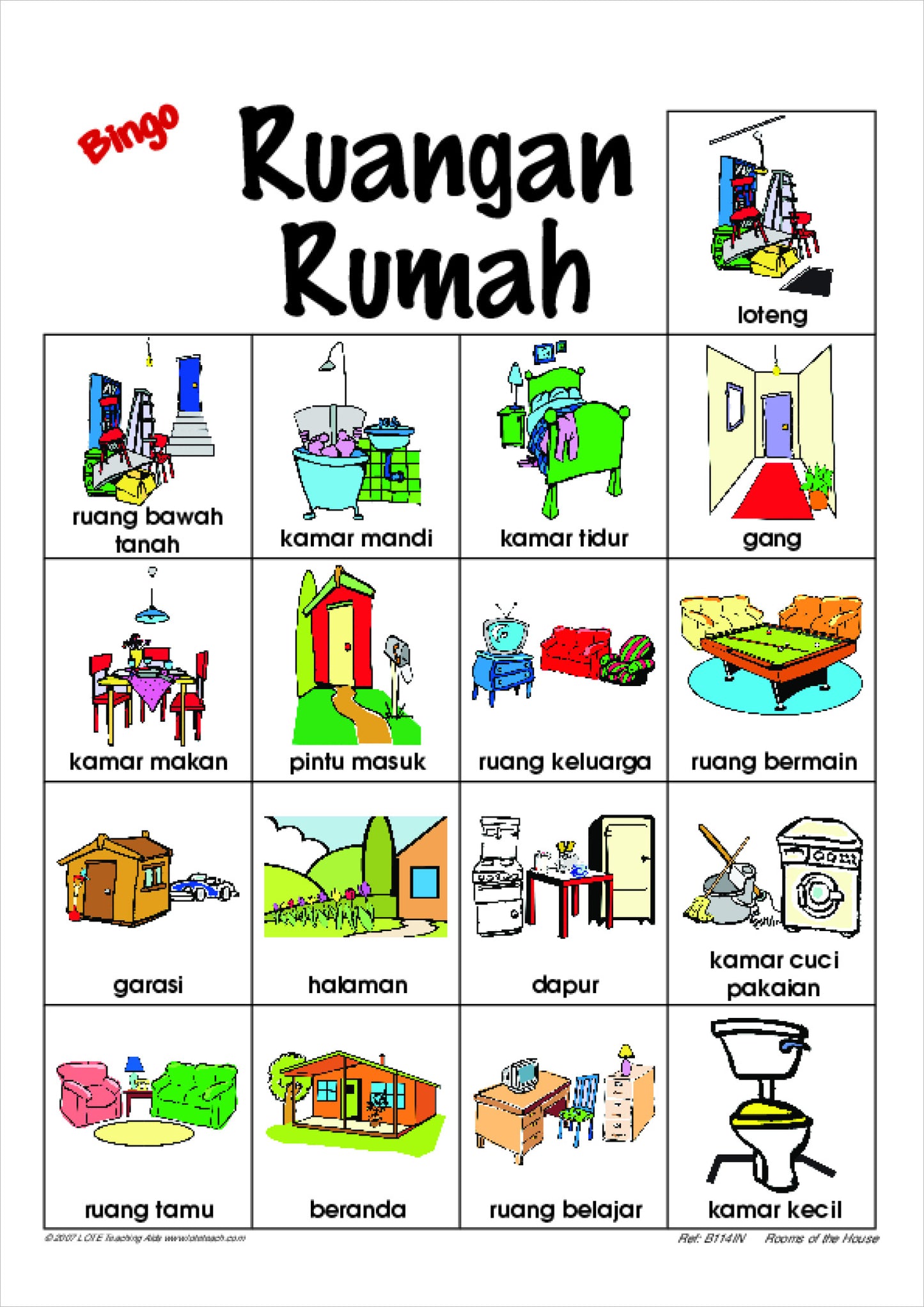 Rooms of the House Bingo Game