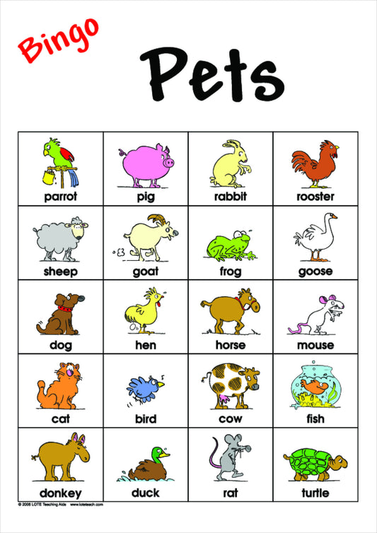 Pets Bingo Game