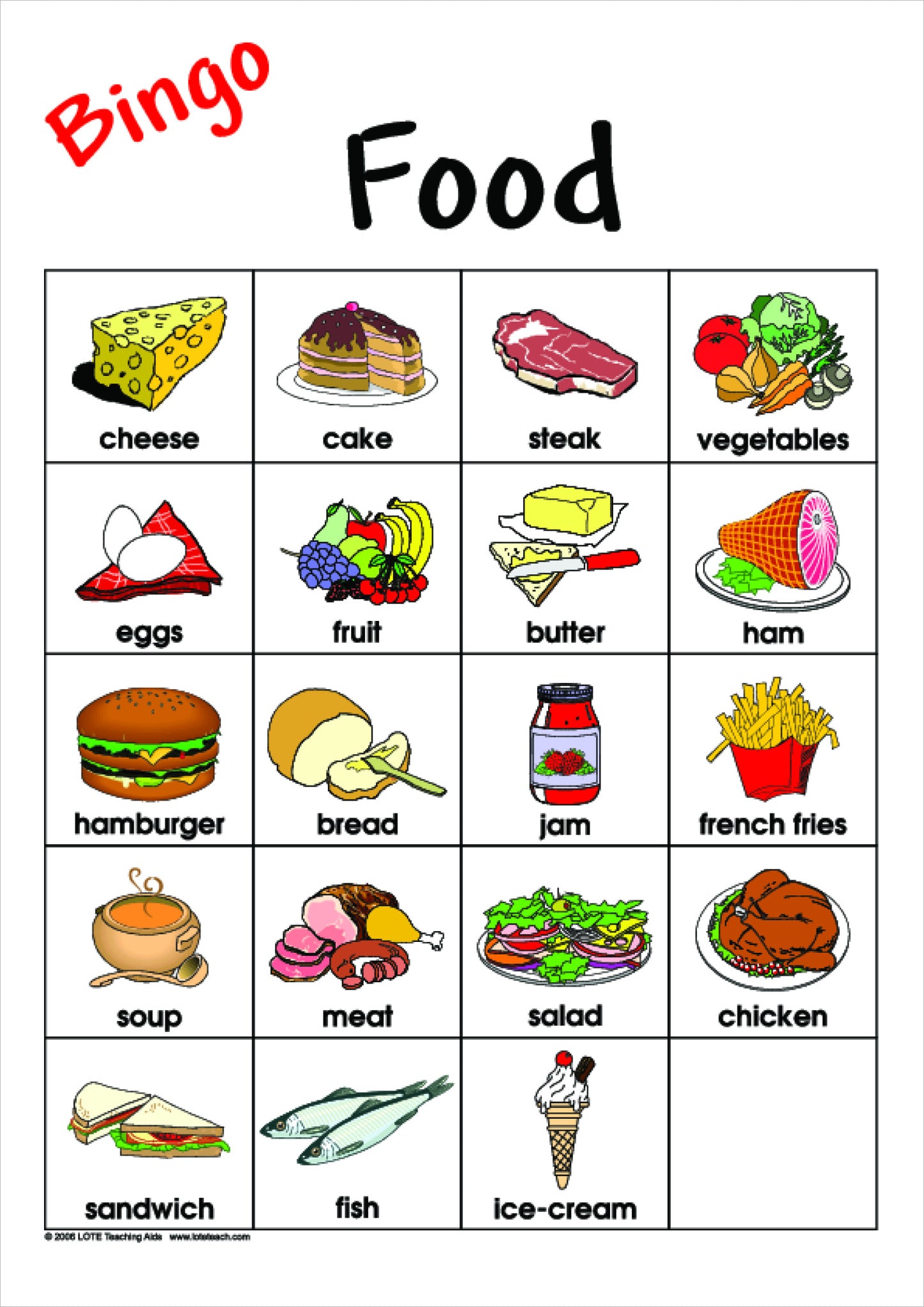Food Bingo Game
