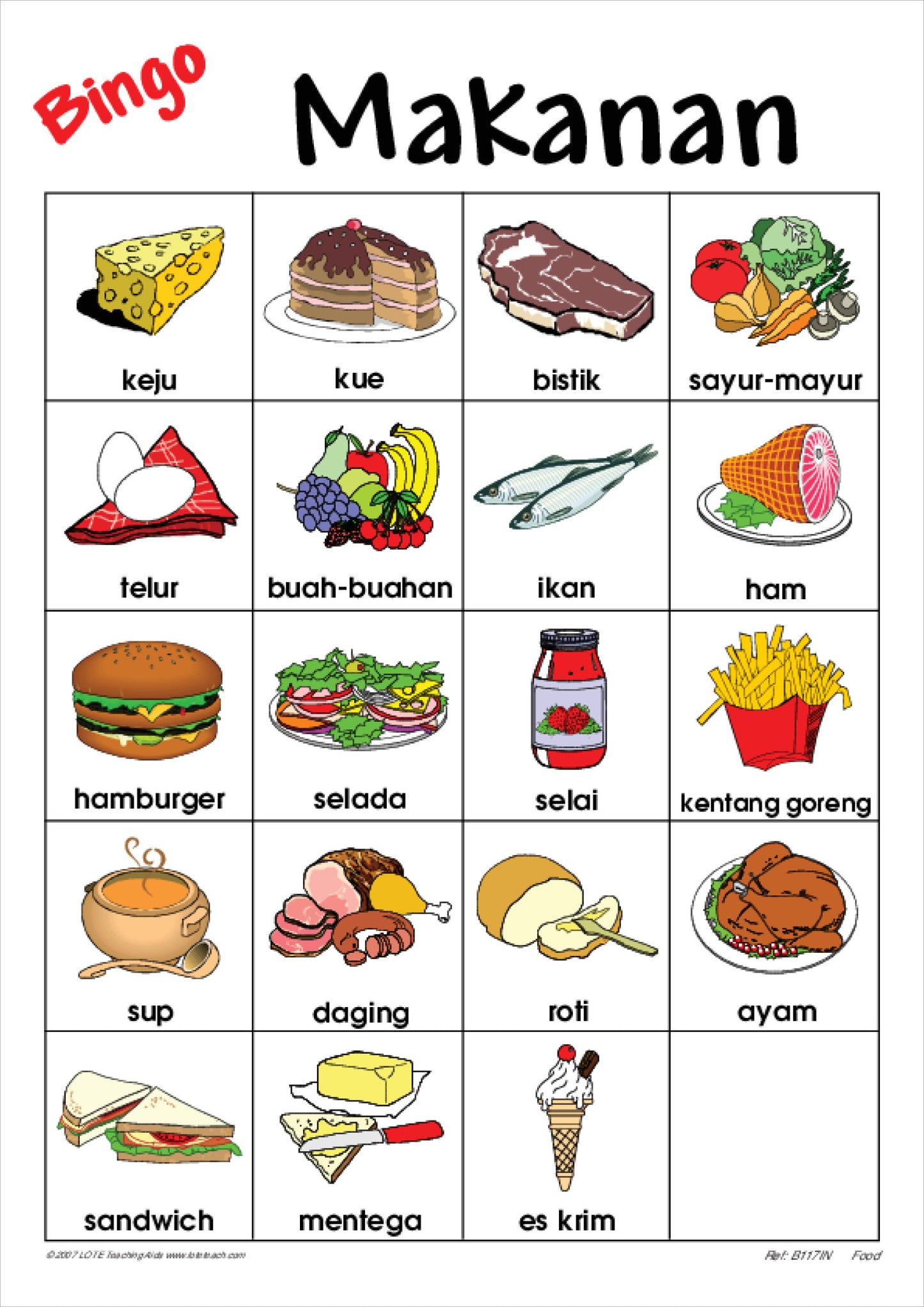 Food Bingo Game