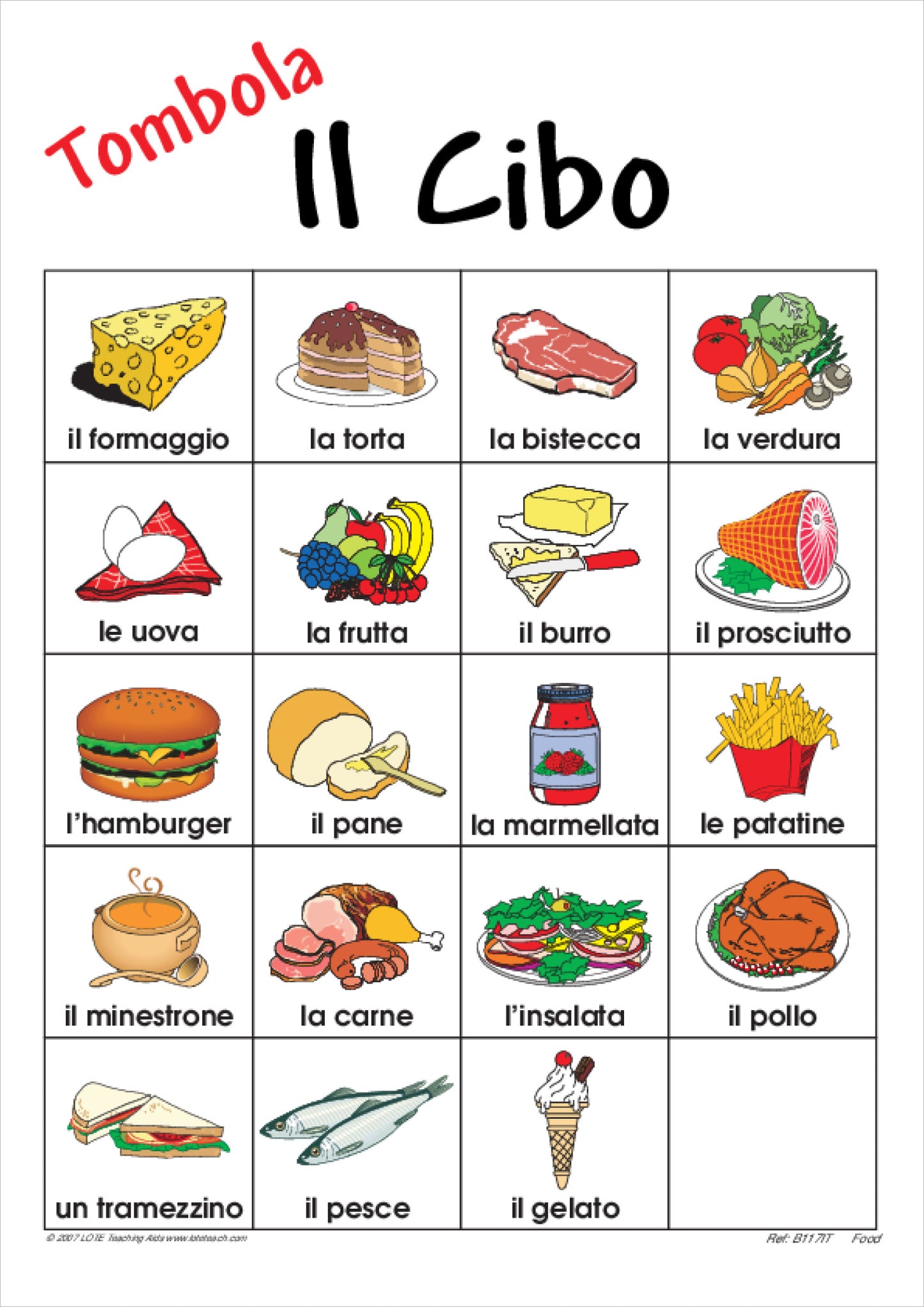 Food Bingo Game