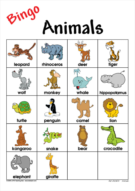 Animals Bingo Game