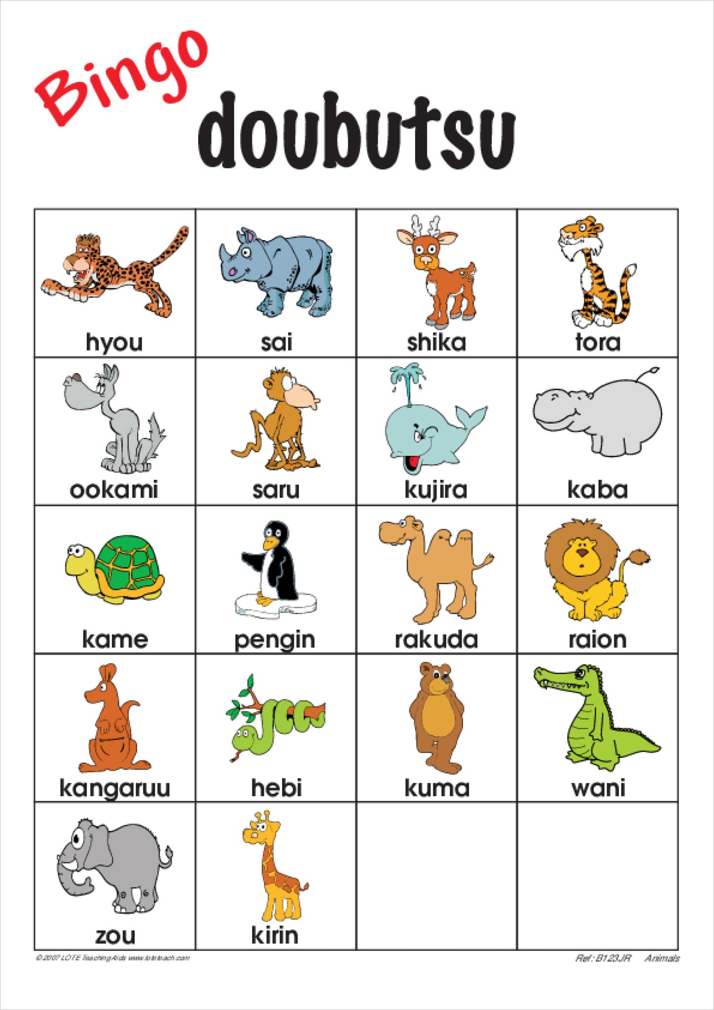 Animals Bingo Game