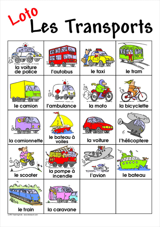 'Transport' Bingo Game