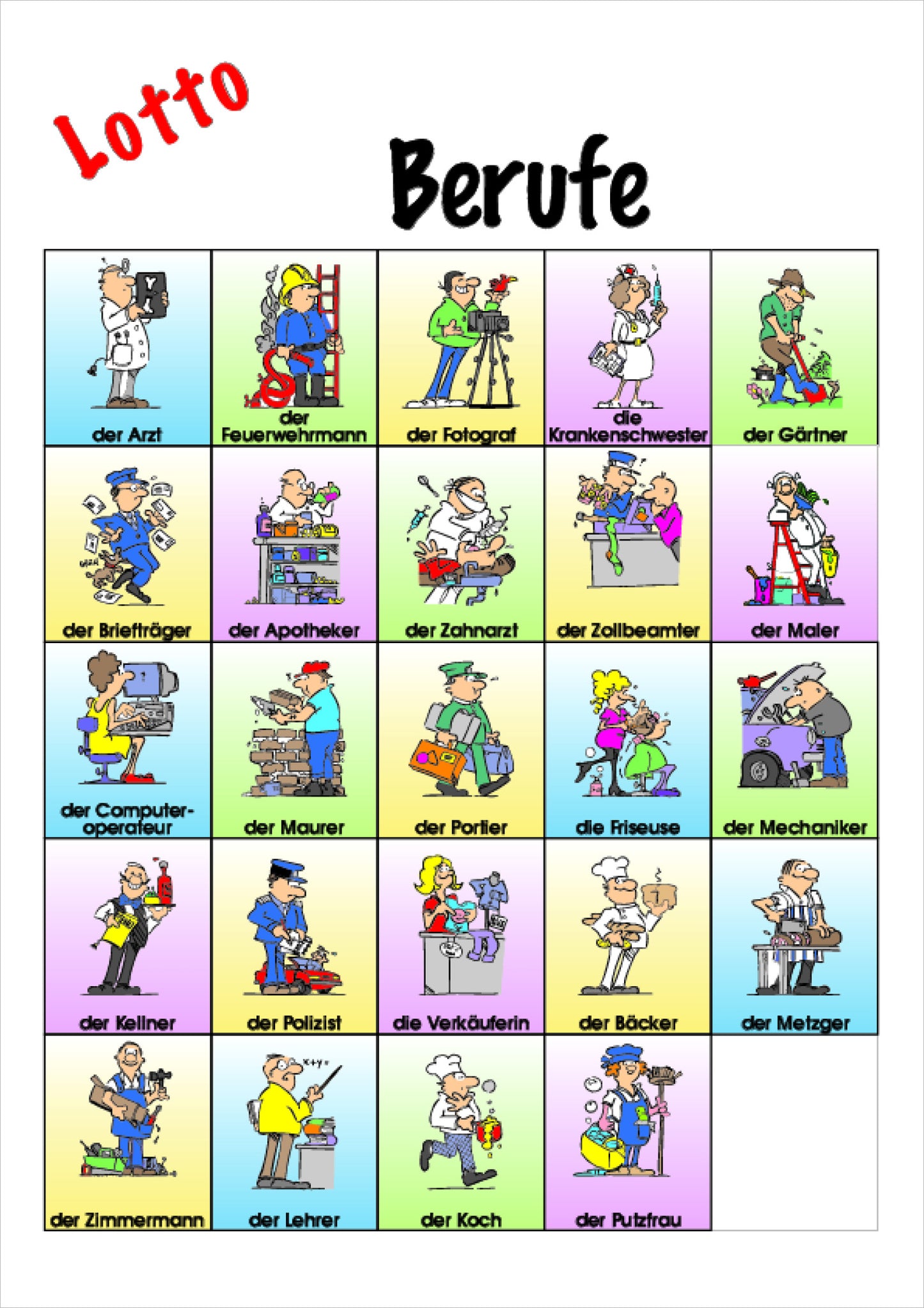 'Occupations' Bingo Games