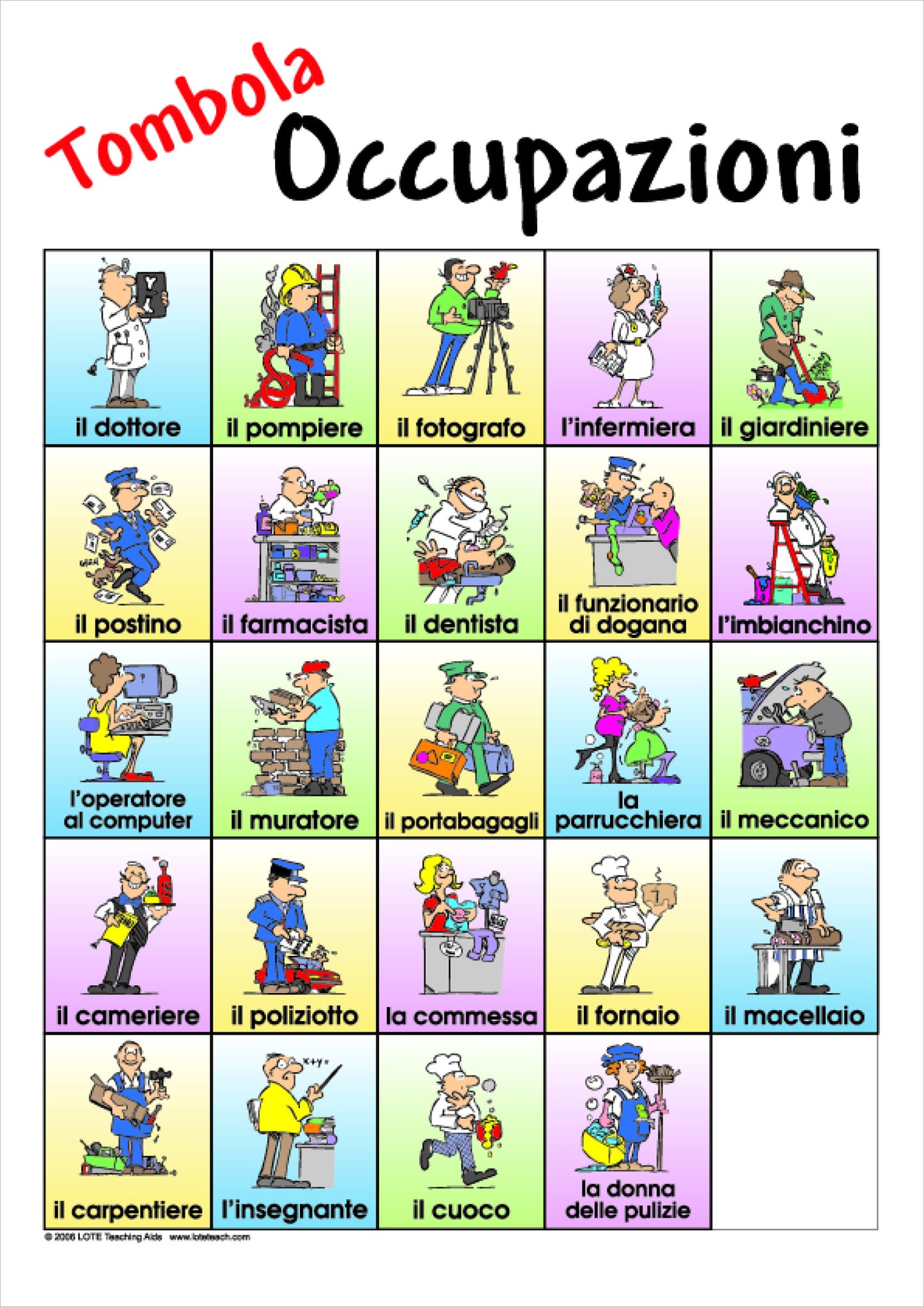 'Occupations' Bingo Games