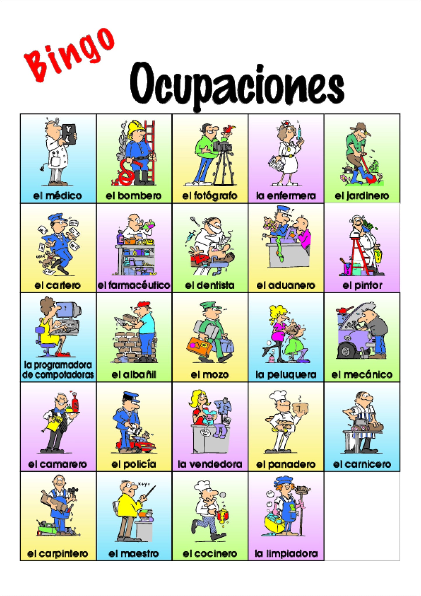 'Occupations' Bingo Games