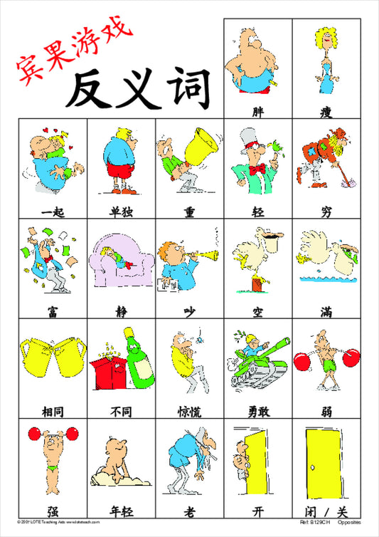 Opposites Bingo Game