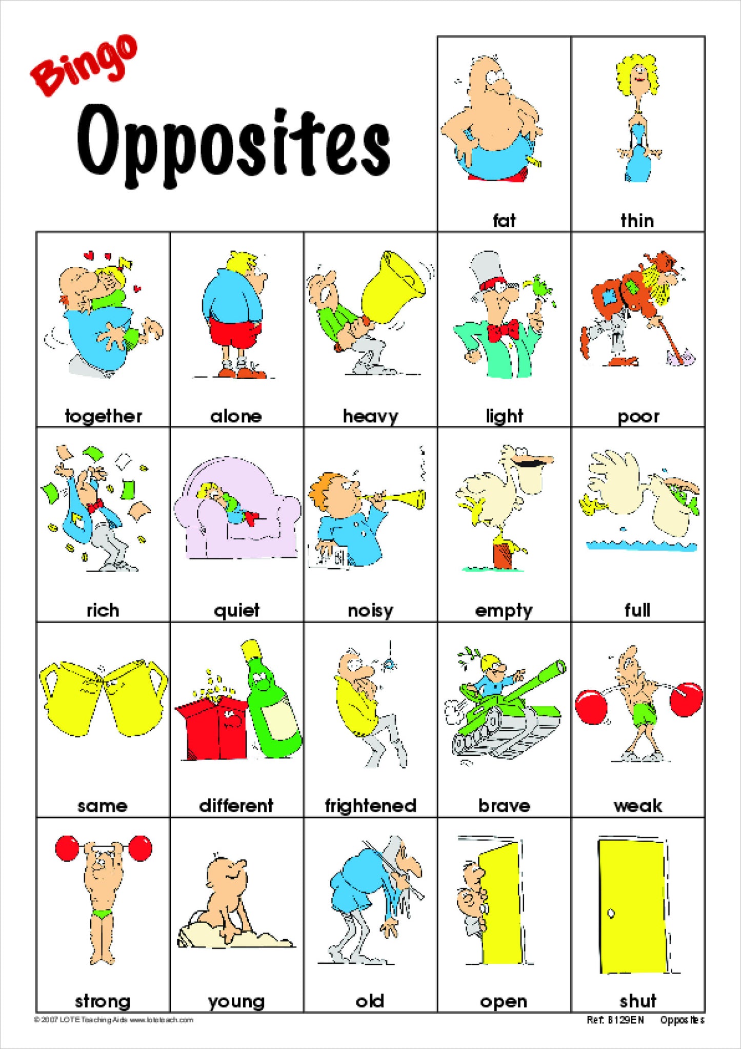Opposites Bingo Game