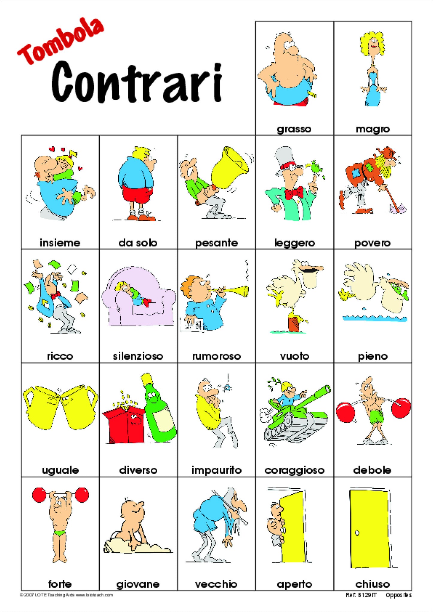 Opposites Bingo Game