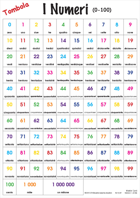 Numbers 0-100 Bingo Game