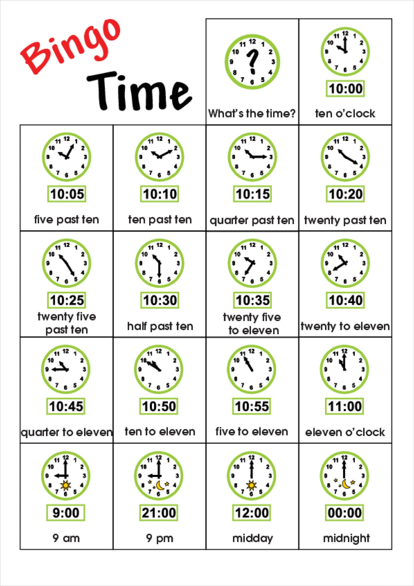 Time Bingo Game