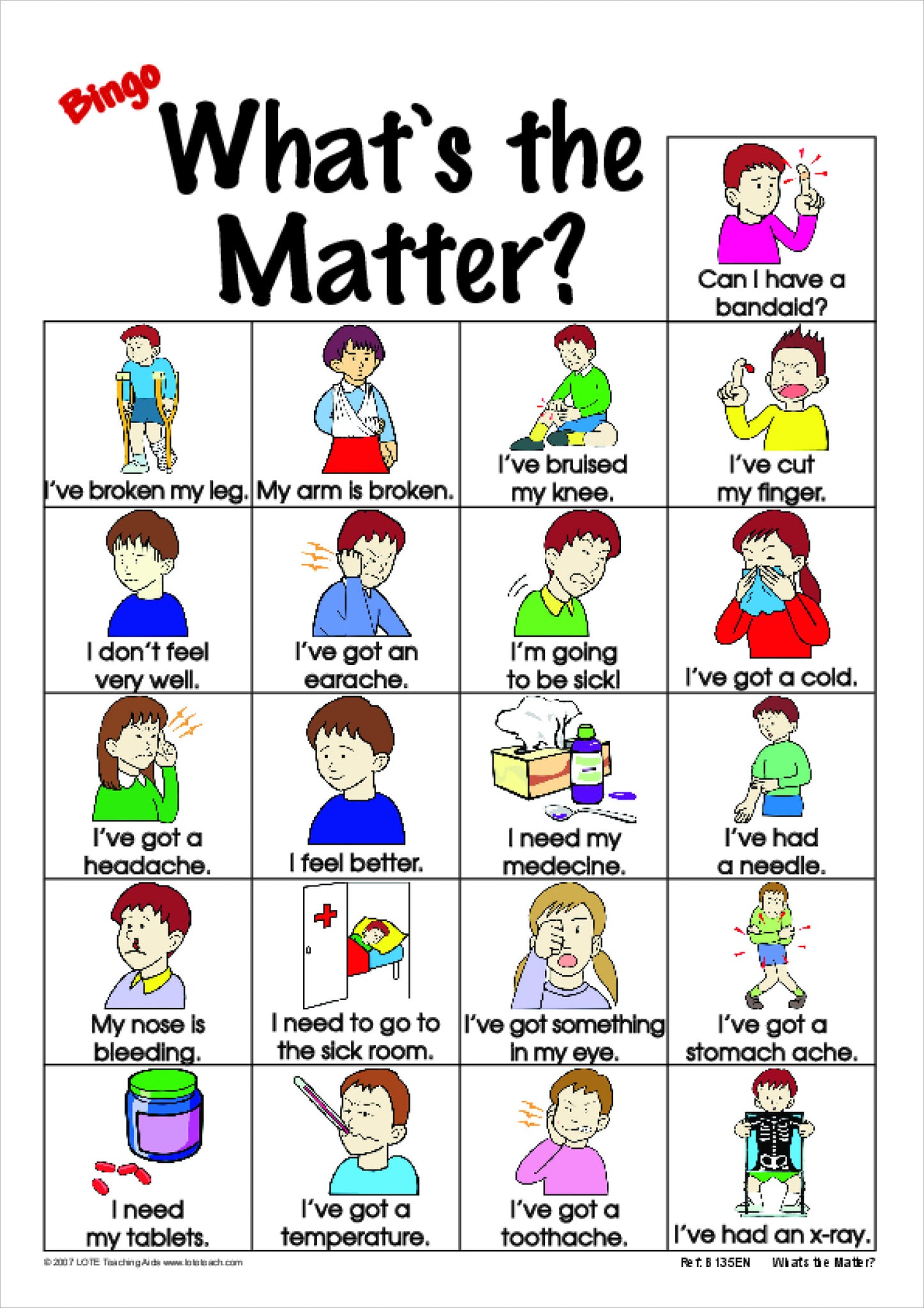 'What's the Matter?' Bingo Game