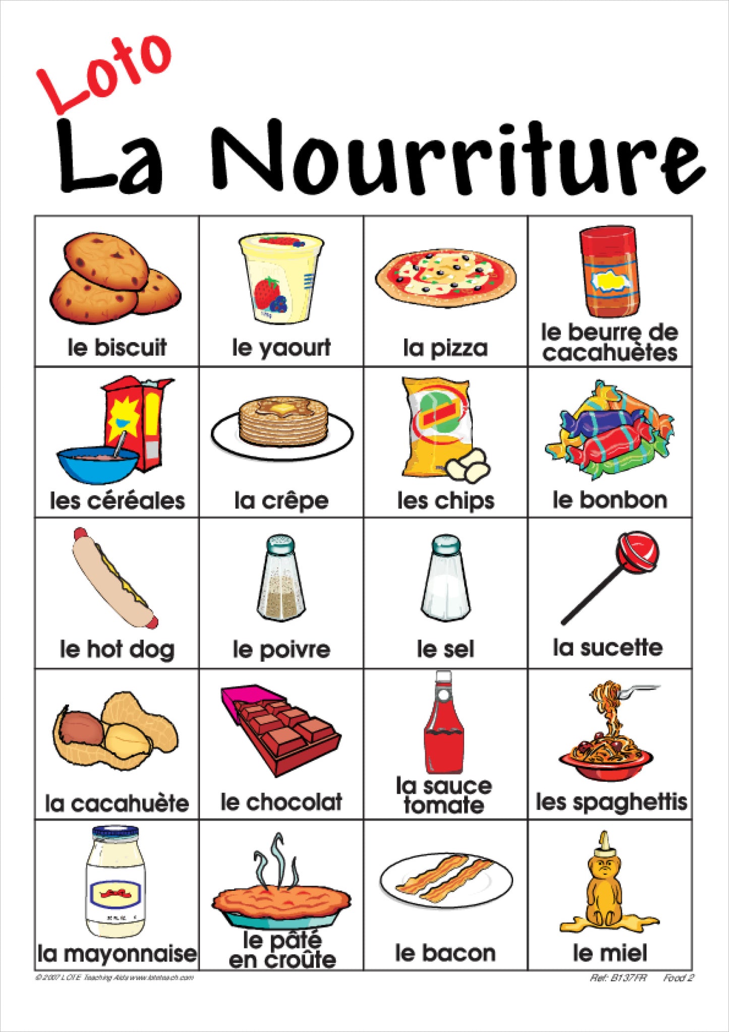 'Food 2' Bingo Game