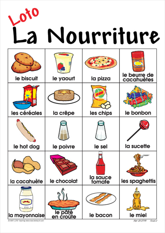 'Food 2' Bingo Game