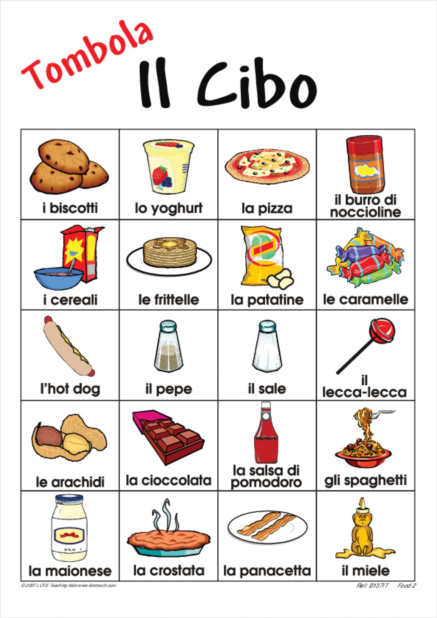 'Food 2' Bingo Game