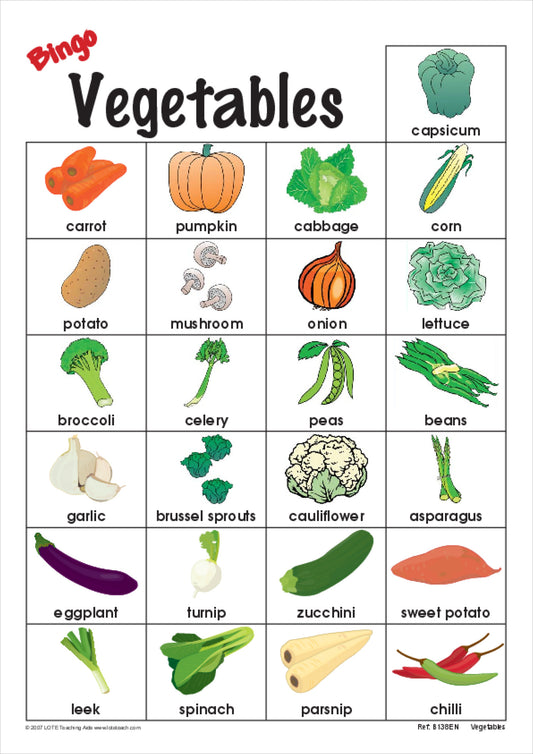Vegetables Bingo Game