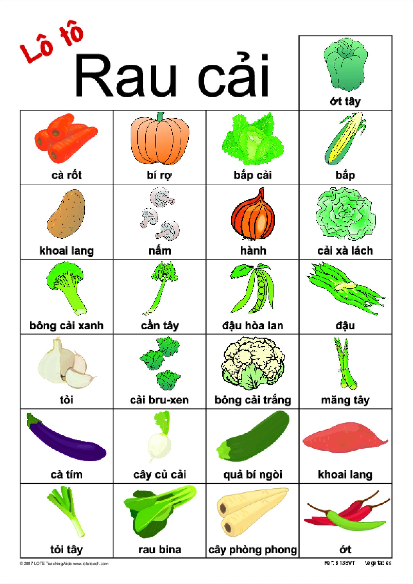 Vegetables Bingo Game