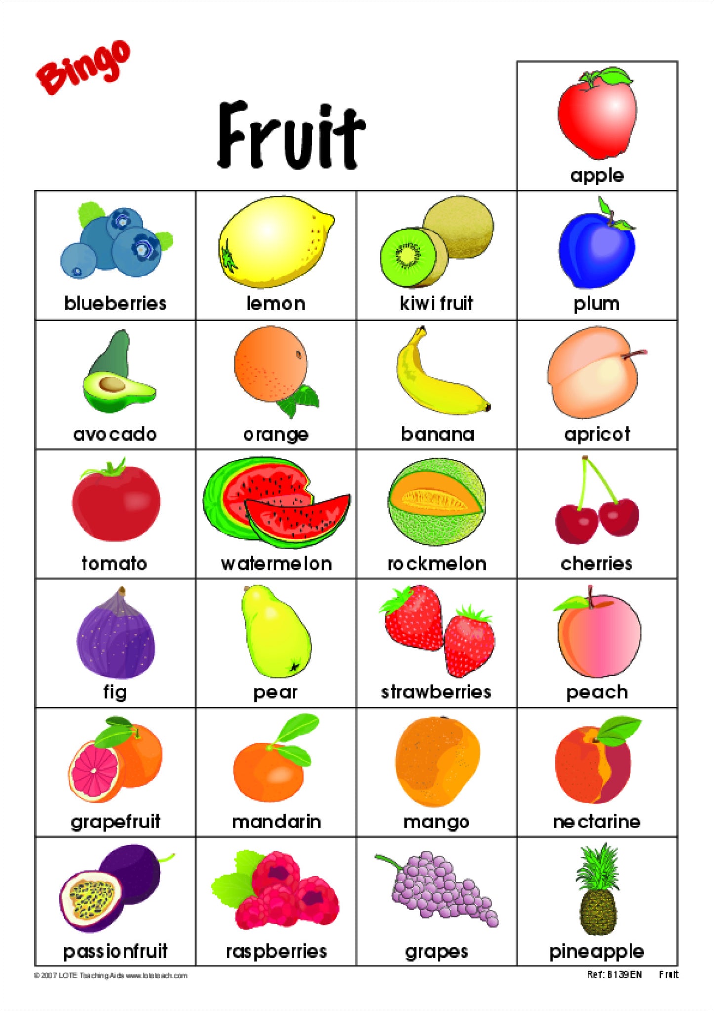 Fruit Bingo Game