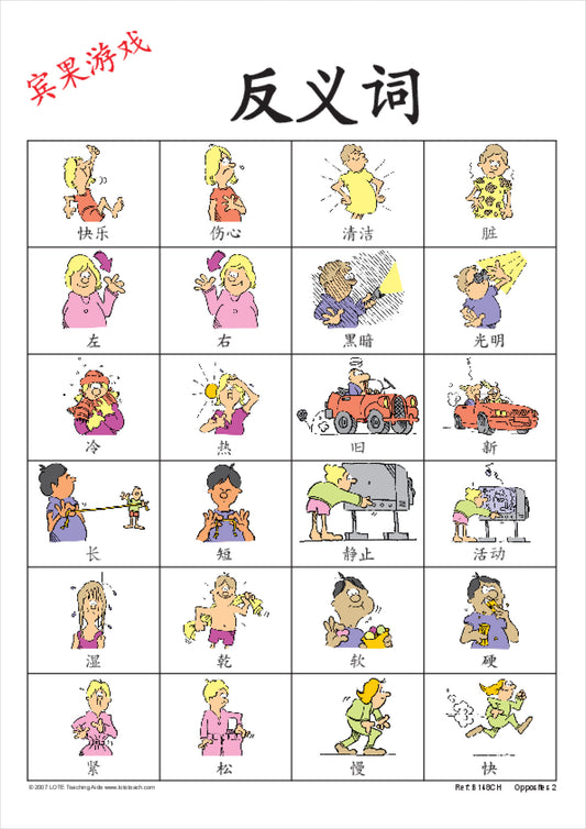 'Opposites 2' Bingo Game