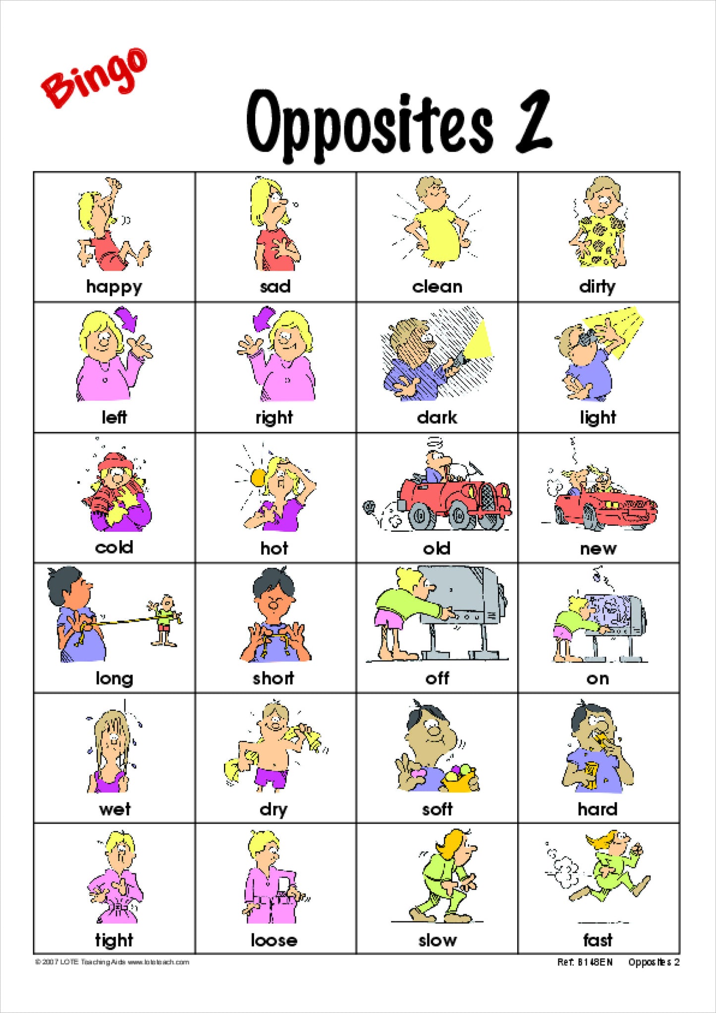 'Opposites 2' Bingo Game