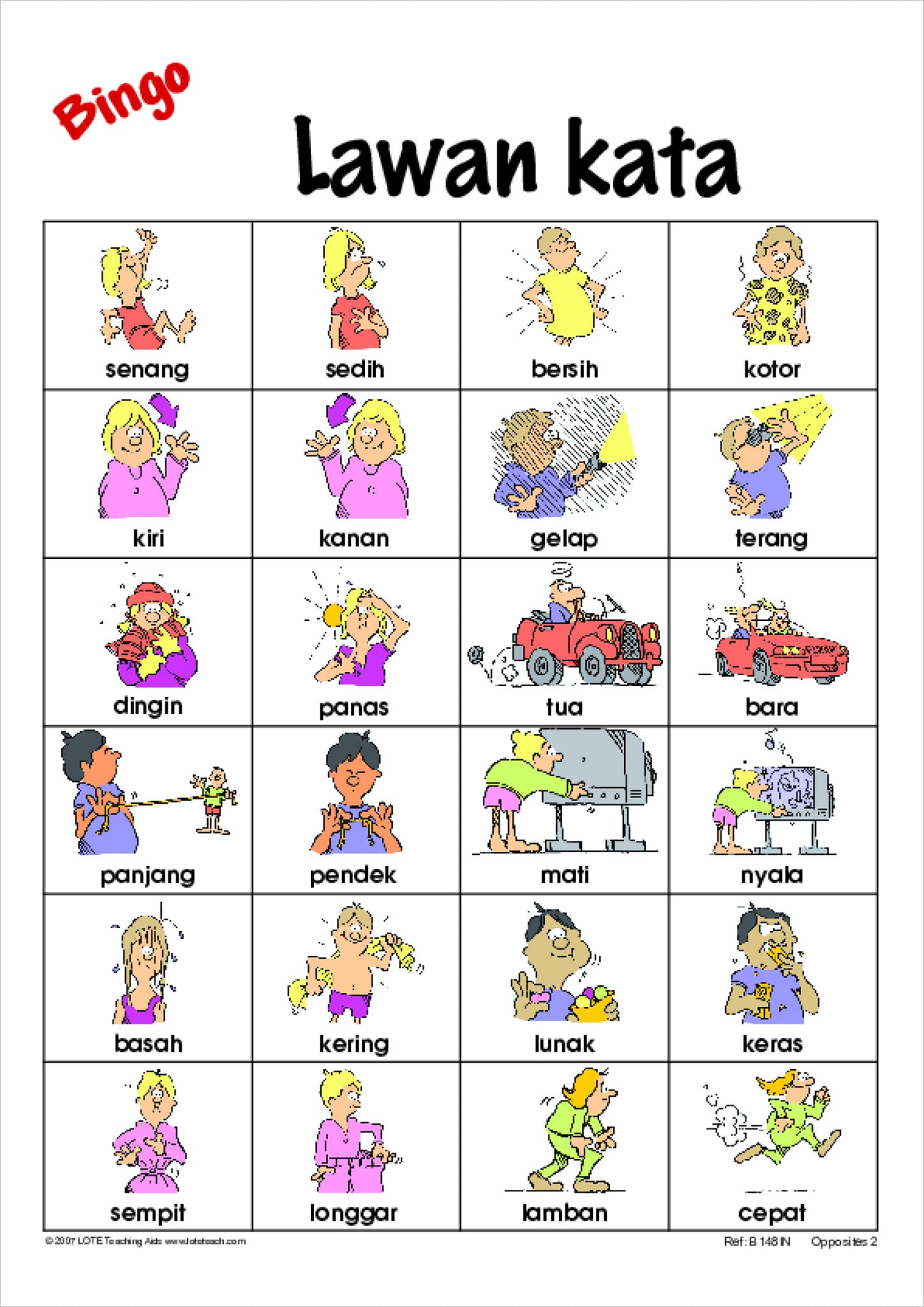 'Opposites 2' Bingo Game