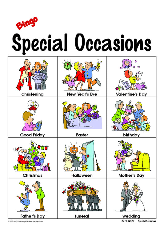 'Special Occasions' Bingo Game