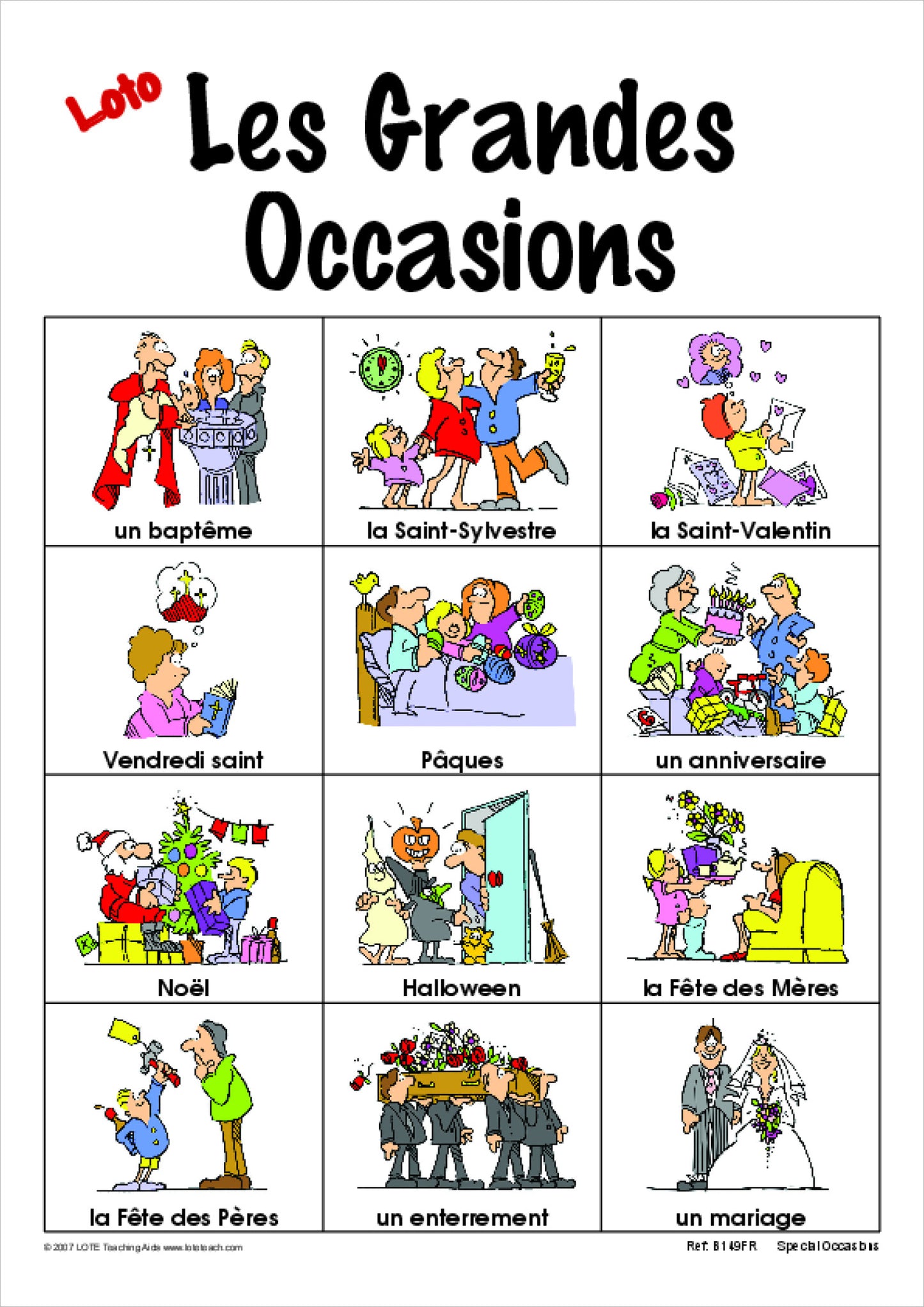 'Special Occasions' Bingo Game