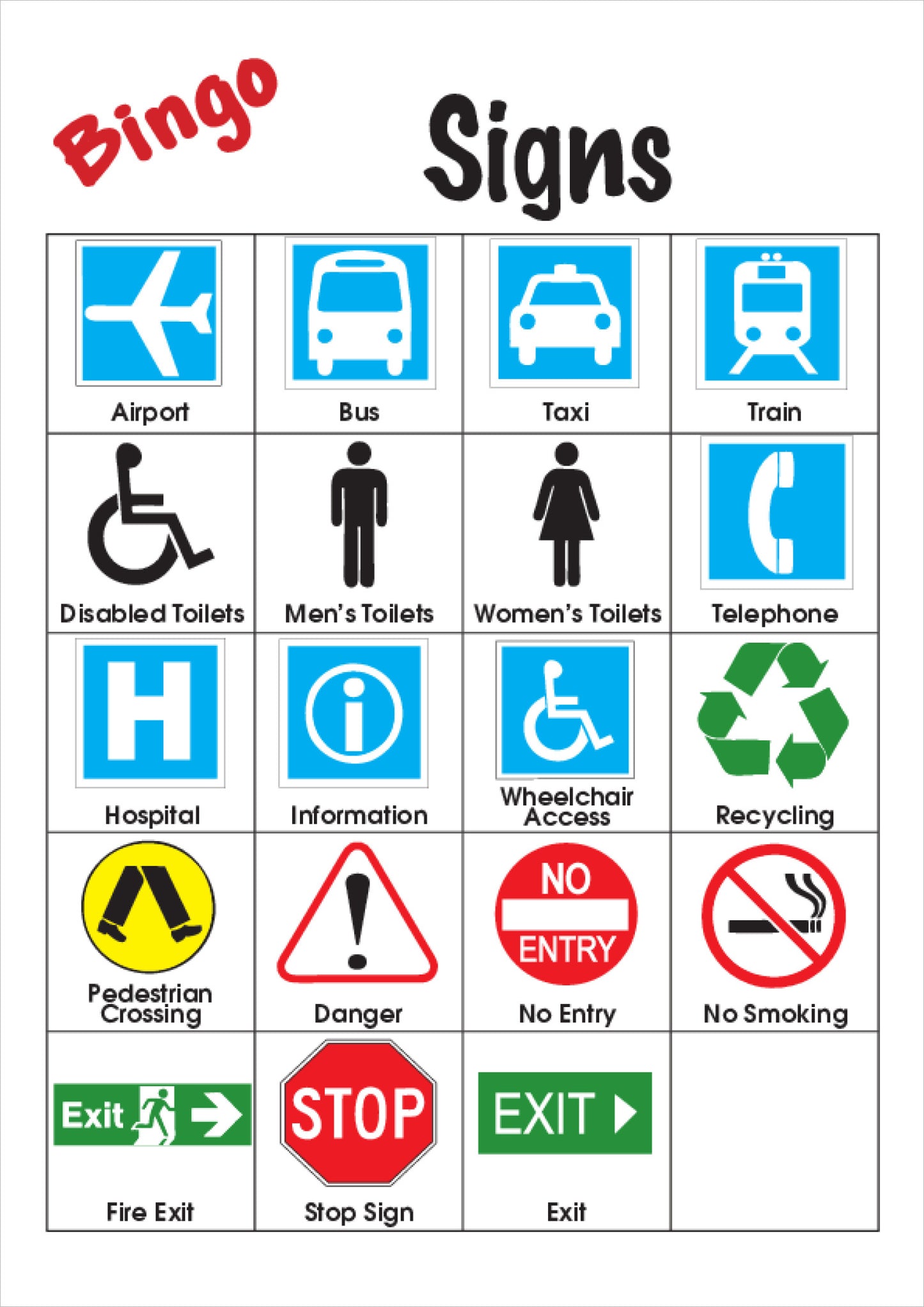 Signs Bingo Game