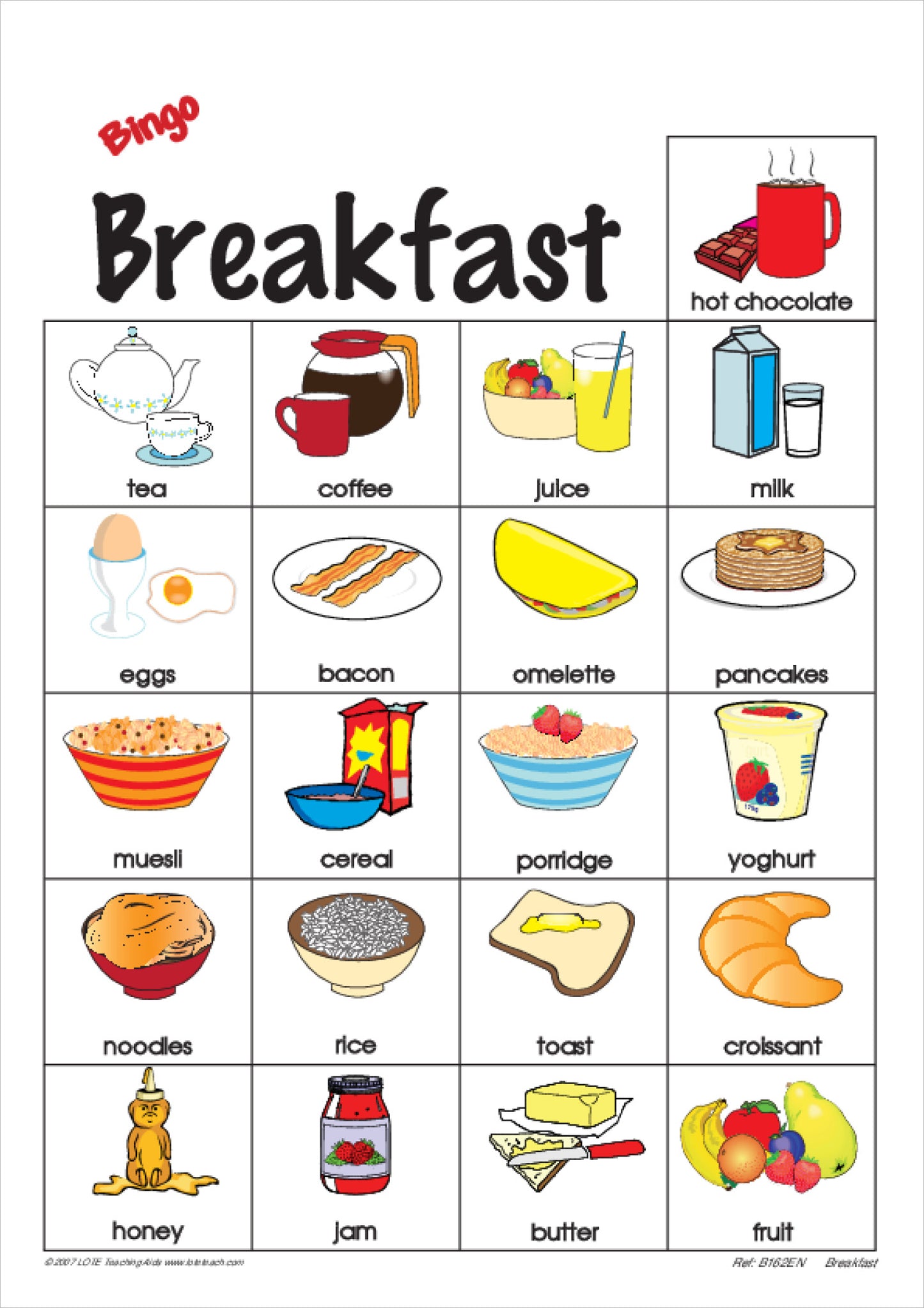 'Breakfast' Bingo Game